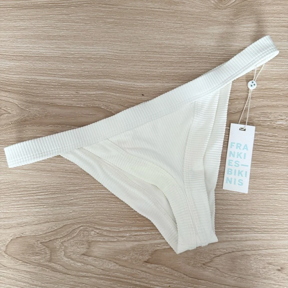 Frankie’s Bikini’s Large NEW‎ Cole Ribbed Bikini Bottom Cheeky White Minimal